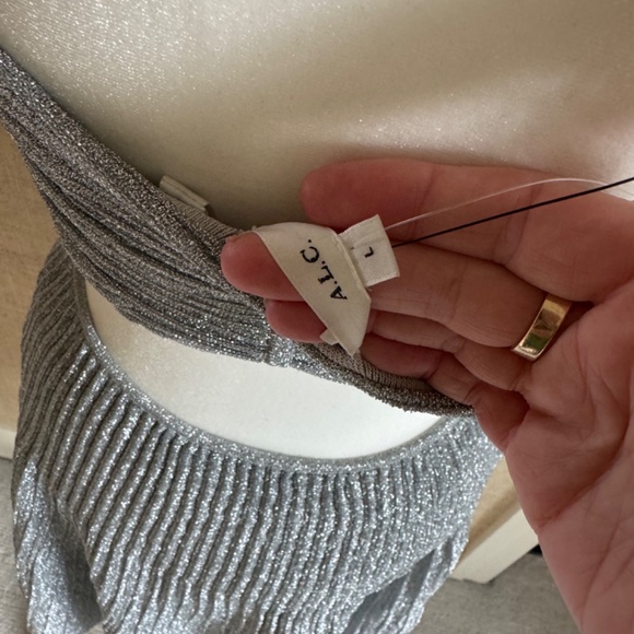 NWT A.L.C. Aria Silver Frost Shimmer Ribbed Cut Out Back Dress - Sz L - Picture 7 of 7